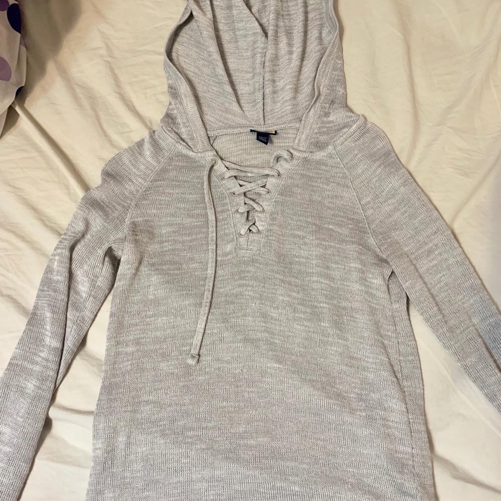 prince & fox tight gray sweater with lace up front